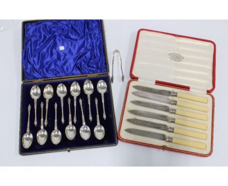 A late Victorian cased set of twelve silver Apostle spoons, William Hutton &amp; Sons Ltd, Sheffield 1900 together with Birmi