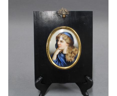 Painted porcelain portrait  miniature. 9 x 7cm. 