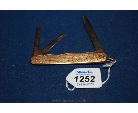 A 9ct gold, steel bladed Penknife including two other tools.
