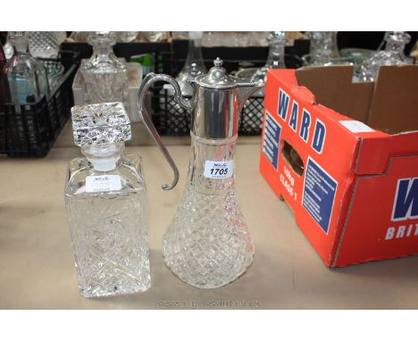 A Claret Jug and cut glass Whisky Decanter.