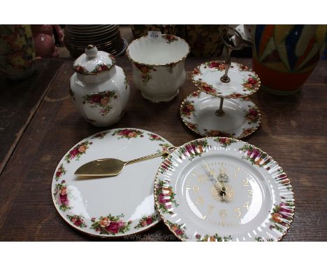 A Royal Albert 'Old Country Roses' cake plate and server, a two tier cake plate, Ginger jar and lid, a large planter and a cl