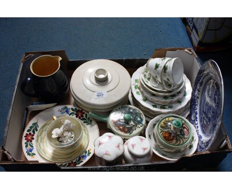 A quantity of china including part Duchess tea and dinner service, blue 1 1/2 pint Denby Jug, soup bowl and lid, Spode Plate 