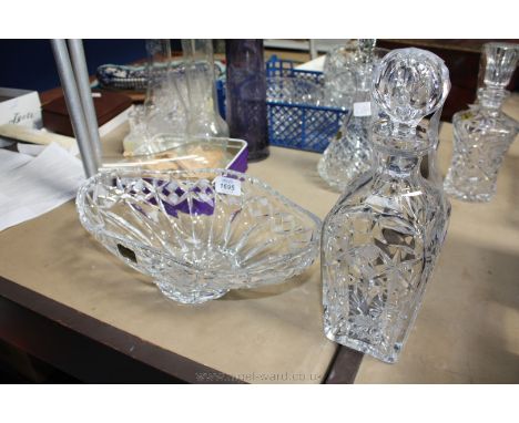 A boat shaped lead crystal glass German made Bowl with a good quality lead crystal square Decanter.