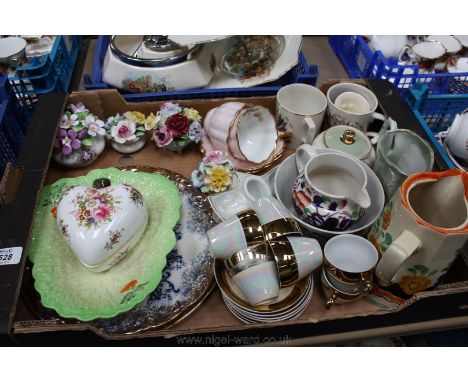 A quantity of china including lustre ware coffee cups and saucers, two Salisbury pink cups and saucers, Gaudy Welsh oyster ju