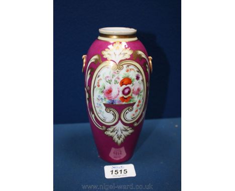 An Ashworth claret ground Vase, chips to rim, 6 1/2'' high.