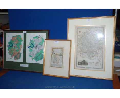 A framed Print of a Street Map of Ross-on-Wye by Geoff Gwatkin, a framed Map of Hereford published by Pigot & Co. London, alo