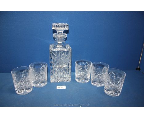 A Lead Crystal Whisky Decanter and five matching glasses.