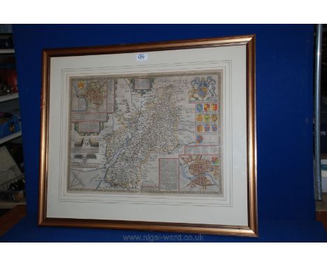 A framed and mounted Map of Gloucestershire in the scale of Myles with the Royal Coat of Arms for the Monarch of United Kingd