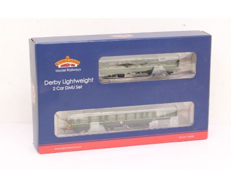Bachmann: A boxed Bachmann, OO Gauge, Derby Lightweight Two Car DMU BR Green with Yellow Warning Panel, Reference 32-515A. Or