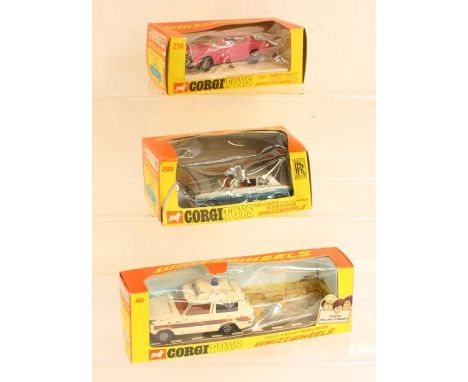 Corgi: A collection of three boxed Corgi Toys, Whizzwheels vehicles, to comprise: Rolls Royce Silver Shadow, Reference 280; B