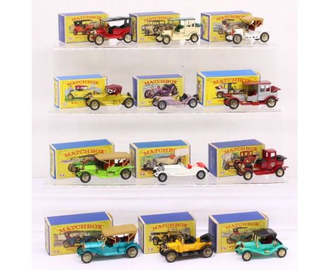 Matchbox: A collection of twelve boxed Matchbox Models of Yesteryear vehicles to comprise: 1911 Model 'T' Ford Y-1, 1910 Benz