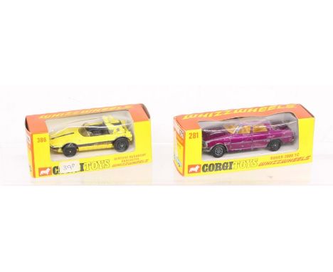 Corgi: A boxed Corgi Toys, Whizzwheels, Bertone Runabout Barchetta, Reference 386; and another boxed Corgi Toys, Whizzwheels,