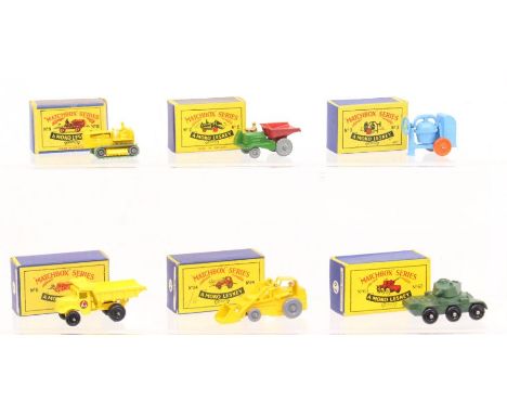 Matchbox: A collection of six boxed Matchbox vehicles to comprise: Caterpillar Tractor 8, Muir Hill Dumper 2, Cement Mixer 3,