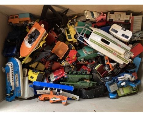 Diecast: A collection of assorted diecast playworn vehicles to include: Corgi, Matchbox, Majorette and others. Some paint chi