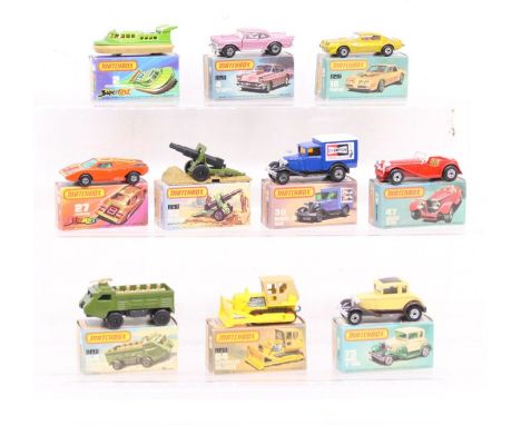 Matchbox: A collection of ten assorted boxed Matchbox 75 Series vehicles to comprise: Rescue Hovercraft 2, '57 Chevy 4, Ponti