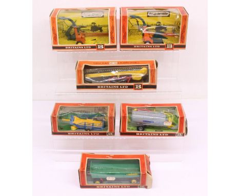 Britains: A collection of six boxed Britains Farm Implements, to comprise: 9560, 9557, 9558, 9564, 9542 (two examples. Origin