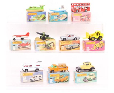 Matchbox: A collection of ten assorted boxed Matchbox 75 Series vehicles to comprise: Rescue Hovercraft 2, Seafire 5, The Lon