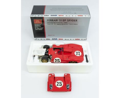 CMC: A 1:18 Scale Model of a Ferrari 312P Spyder Sebring Rennversion, 1969, Start-Nr. 25, Mario Andretti / Chris Amon, Manufa