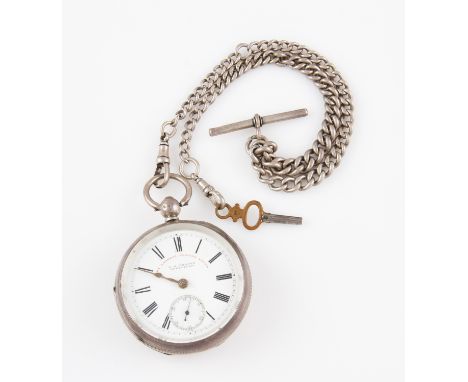 A Victorian silver J. G. Graves, Sheffield, fusee movement open face pocket watch, the white enamel face having hourly Roman 