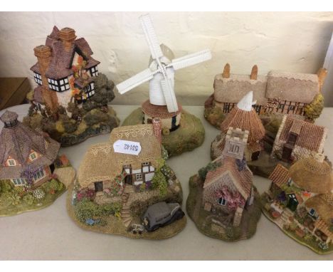 A collection of Lilliput Lane models including 'Little Scrumpy', 'Anne Hathaway 1989', 'Preston Mill', 'Wedding Bells', 'Beac