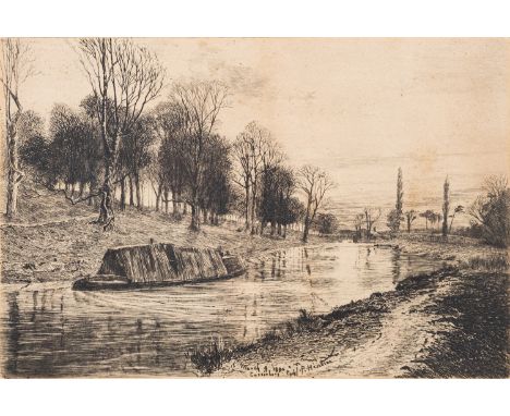 N. Ward (20th Century) A shed in a rural landscapeEtching8 x 23cmSigned and dated '88' in pencil lower right and numbered 12/