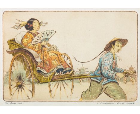 Robert Herdman-Smith (British,1879-1945)The Rickshaw, The Blue Parakeet, The Butterfly, Almond Blossom and The Puppet Showman