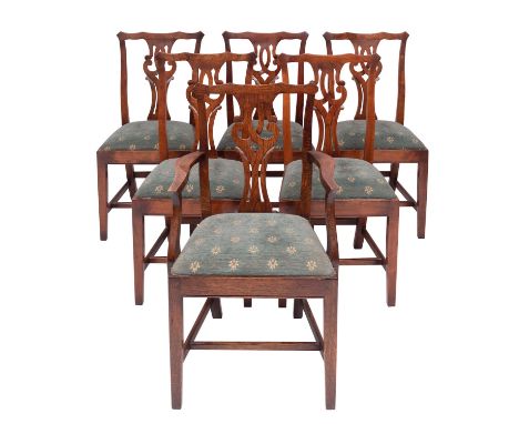 A set of six stained hardwood dining chairs in George III Chippendale taste, by Brights of Nettlebed, modern; including one e