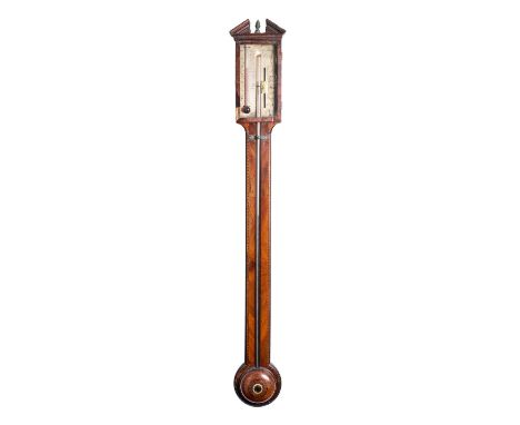 John Gally & Co, Exeter, a Georgian mahogany stick barometer the brass dial having usual barometer markings and engraved with