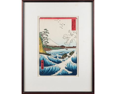 Hiroshige Ando (Japanese, 1797 - 1858)'Angry Waves at Satta, Suruga, one of the thirty six views of Mount Fuji'Woodblock prin