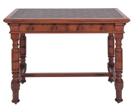 A Victorian red walnut writing table, by Gillow & Co., second half 19th century; the top with later inset faux black leather 