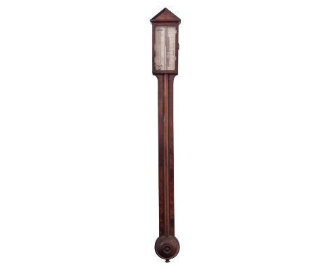 Casartelli, Liverpool a mahogany stick barometer the silvered dial with usual barometric markings, Vernier gauge, inset therm