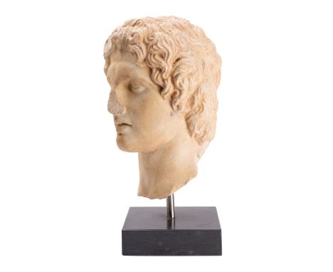 After Leochares, the Classical Athenian sculptor, a composition model of the head of Alexander the Great, modern; on a metal 