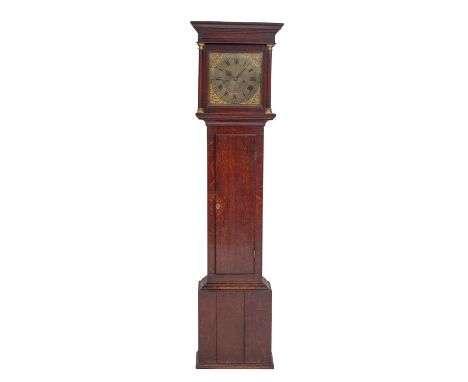 William Stevens, Cirencester, an oak longcase clock the eleven-inch square brass dial having a raised chapter ring engraved w