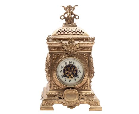 Vincenti et Cie a French Victorian brass mantel clock the eight-day duration movement having a platform lever escapement and 