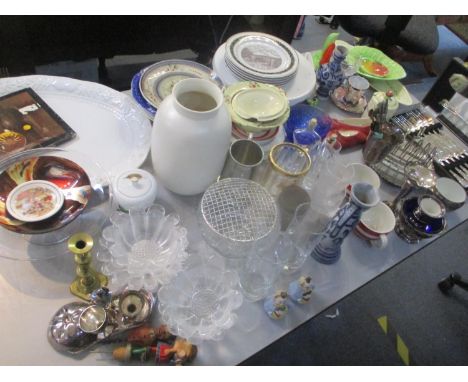 A mixed lot to include a Poole vase, silver plate, German vase, Dartington cake plate and other items 