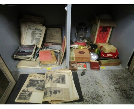 A mixed lot to include various tools, camera accessories and lamps to include a boxed Inspectoscope, The War Illustrated maga