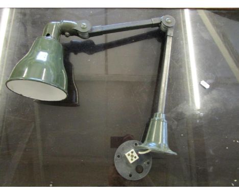 An early to mid 20th century engineering lamp with adjustable arm and green enamelled shade, un-named, circa 1940 