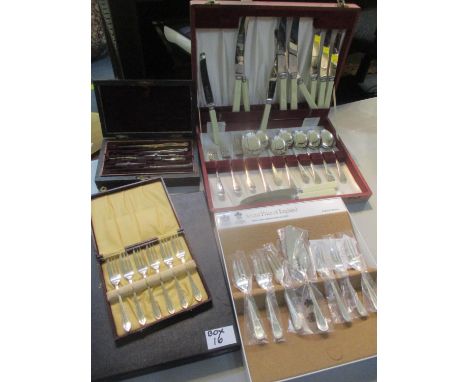 A mixed lot of cutlery to include a boxed set of Arthur Price cutlery, together with a boxed scientific set of instruments 