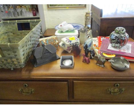 Collectables to include a Wedgewood owl, and bird, two 1950's French model poodles, a signed glass paperweight of a seahorse,