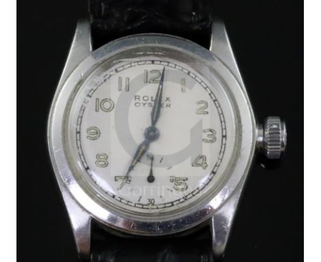 A gentleman's 1940's stainless steel boy's size Rolex Oyster manual wind wrist watch, with Arabic dial, model no. 2280, seria