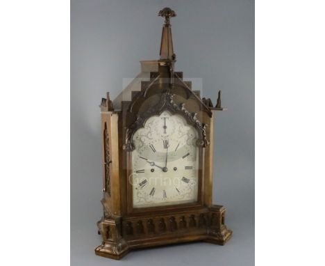 Barraud &amp; Lund, Cornhill, London. A Victorian gothic cased oak eight day bracket clock, with silvered dial numbered 1872 