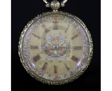 Thomas &amp; Jonathan Ollivant, Manchester, an 18ct three-colour gold open-face pocket watch, No. 7255, detached lever, folia