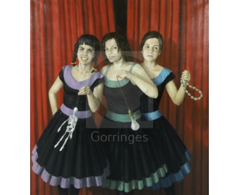 § Chris Stevens (1956-)oil on canvas'Girls playing with toys'61 x 56in.CONDITION: Oil or acylic on canvas in good untouched c