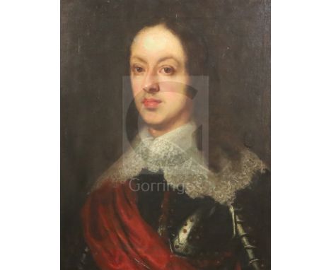 Circle of Cornelius Janssen (1593-1661)oil on canvasHead and shoulder portrait of a young man wearing armour23.5 x 18.5in.CON