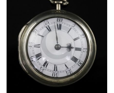 Eardley Norton, London, a George III silver pair-cased keywind verge pocket watch, No. 1366, with Roman dial and signed movem