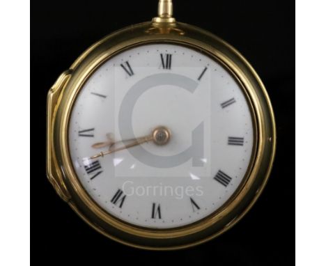 Richard Clarke, Cheapside, a George III gold pair-cased keywind cylinder pocket watch, No. 389, with Roman dial and signed mo