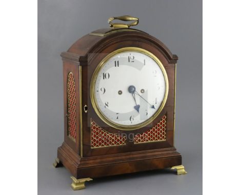 Dwerrihouse Carter &amp; Son, Berkeley Square. A George III mahogany cased hour repeating bracket clock, with circular enamel