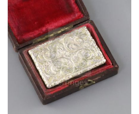 A George IV silver gilt rectangular vinaigrette by Nathaniel Mills, in original fitted leather box, with engine turned and fo