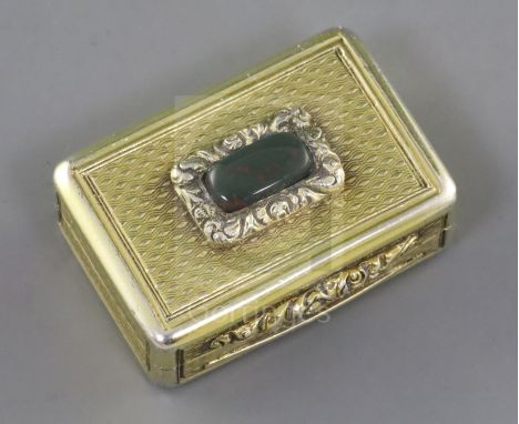 A George IV Scottish? engine turned silver gilt rectangular vinaigrette, with inset bloodstone lid, makers mark only 'ACW' st