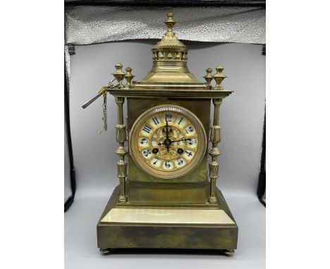 19th c Brass cased mantel clock